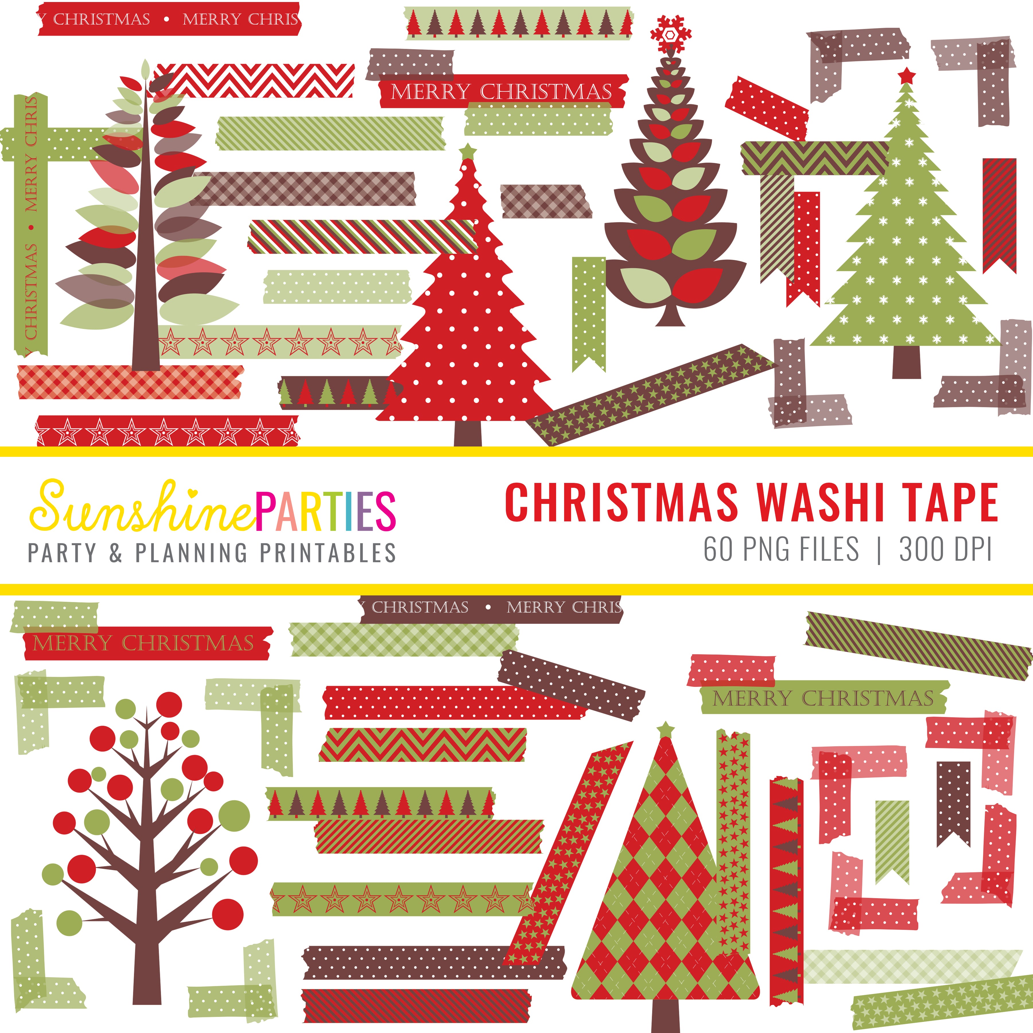 Traditional Christmas Digital Washi Tape and Clipart designs