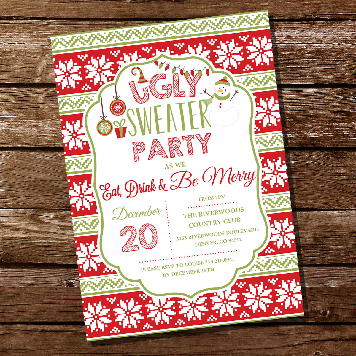 Ugly Sweater Editable Christmas Party Invitation