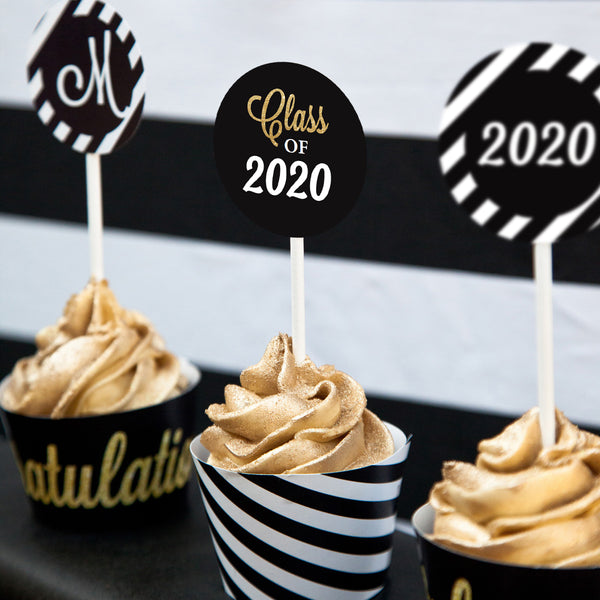 Download Black and Gold Graduation Cupcake Toppers & Cupcake Wrappers - Sunshine Parties