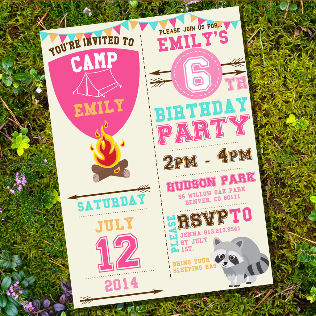 Download Camping Party Invitation for a Girl | Glamping Invitation ...