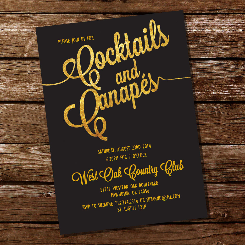 Gold Cocktail And Canapes Party Invitation Sunshine Parties