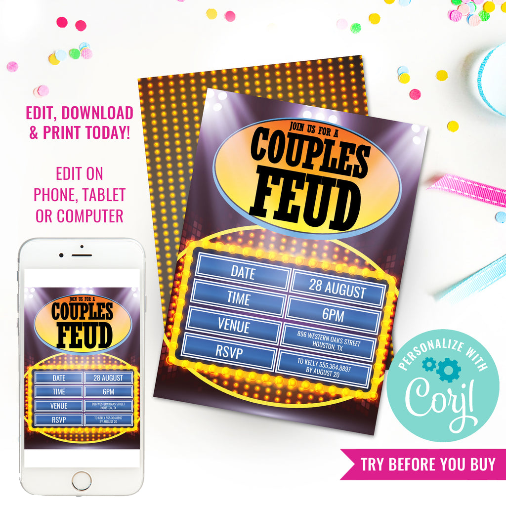 Download Family Feud Invitation Couples Feud Invitation Games Night Sunshine Parties