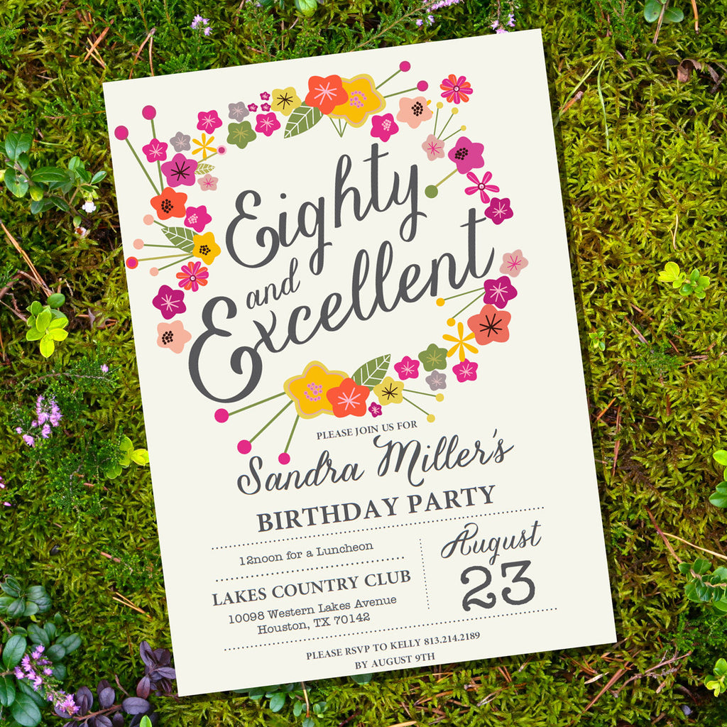 Floral Eightieth Birthday Invitation | 80th birthday invitation | FREE