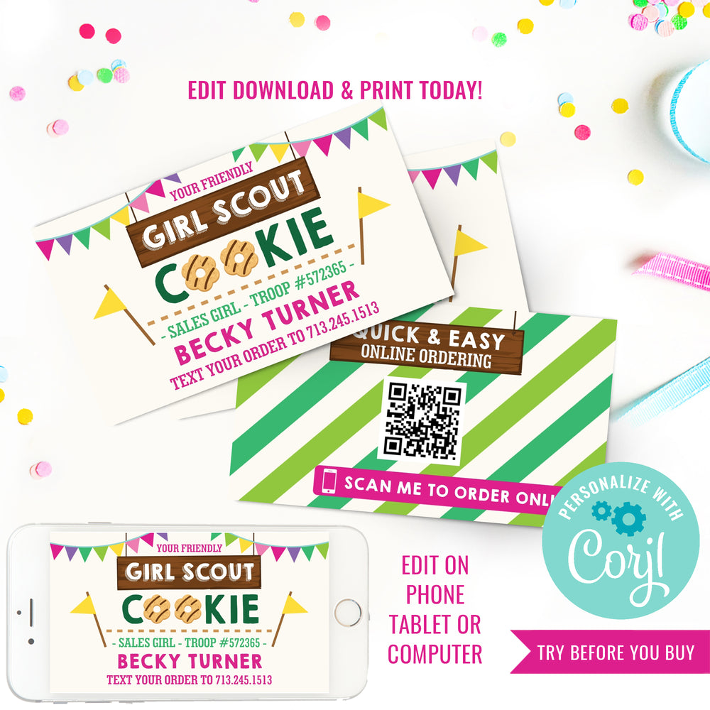 Girl Scout Cookie Seller Business Cards QR Code Girl Scout Cookie Pr 