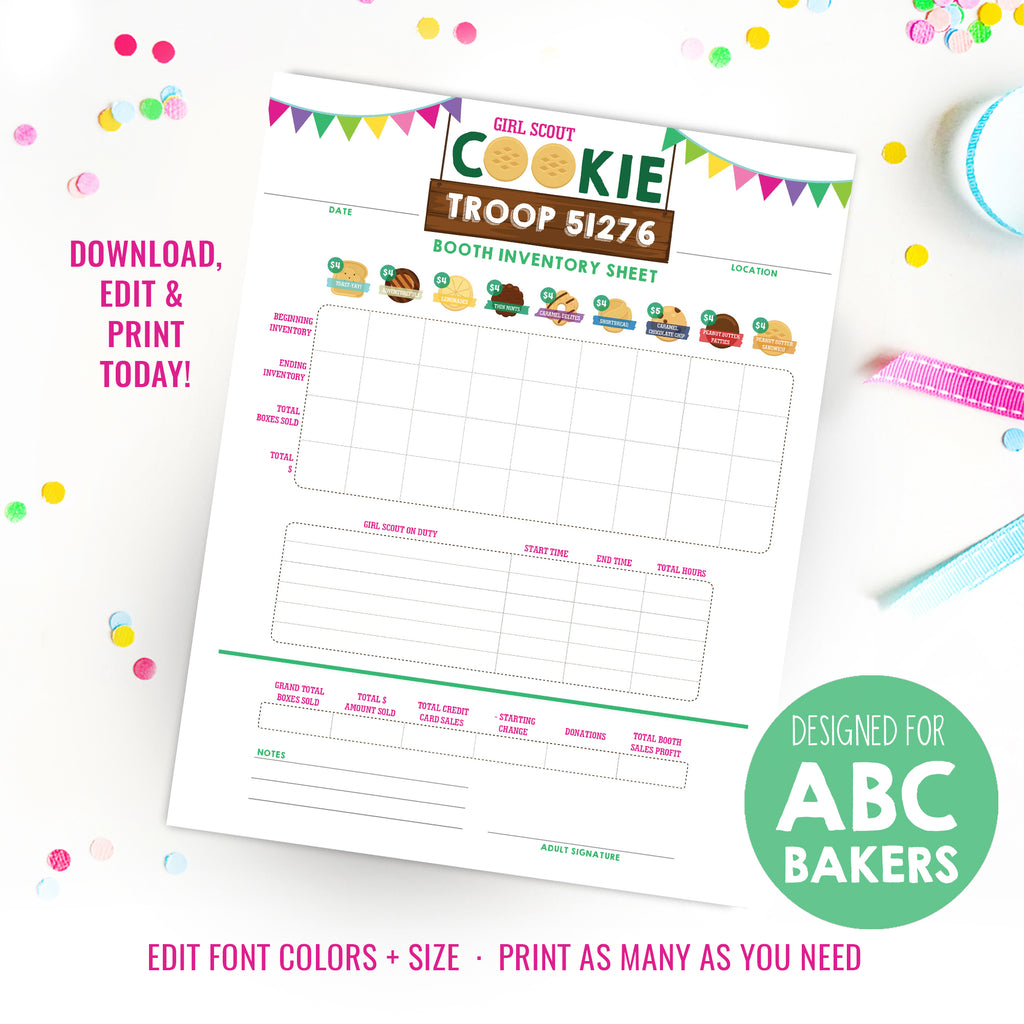 Girl Scout Cookie Booth Printable Cookie Booth Inventory Sheet Gir