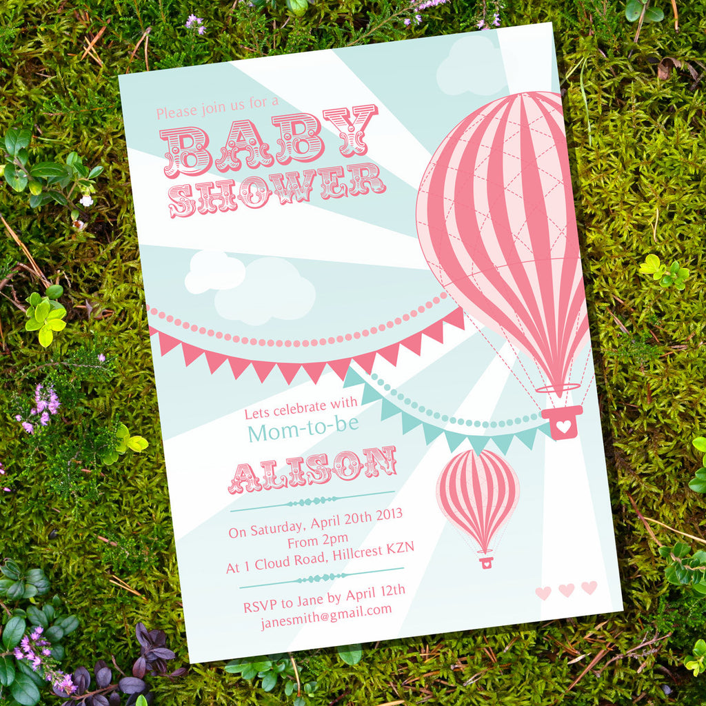 Hot Air Balloon Baby Shower Invitation For A Girl Sunshine Parties