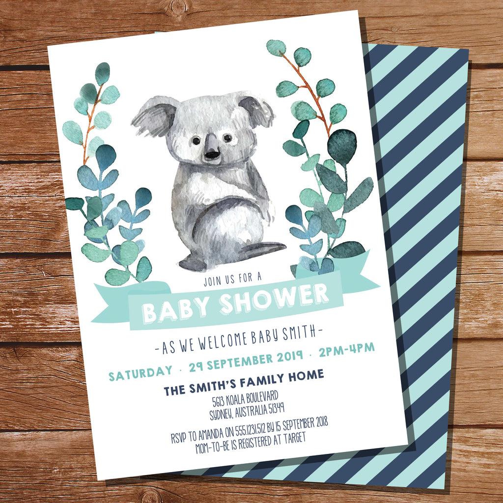 Koala Baby Shower Invitation For A Boy Watercolor Koala Baby Shower Sunshine Parties