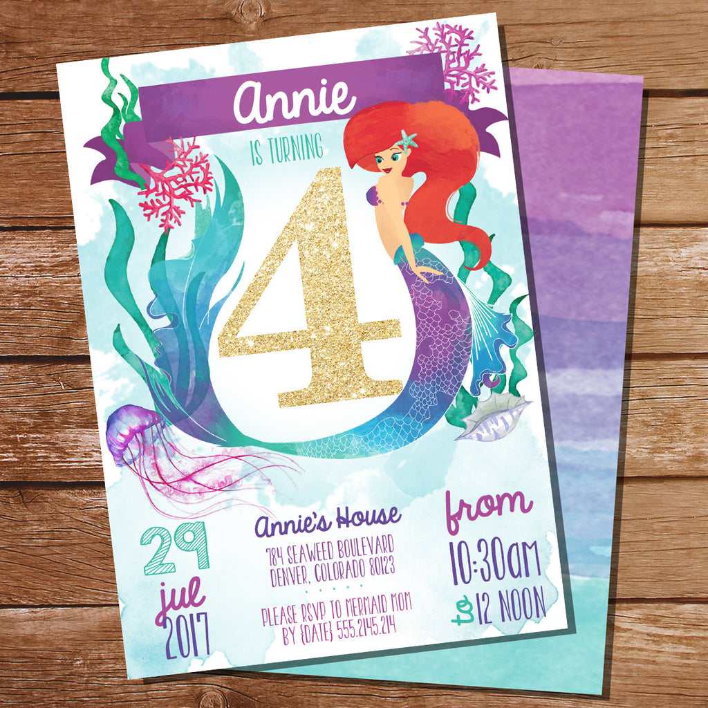 Watercolor Mermaid Birthday Party Invitation for a Girl ...
