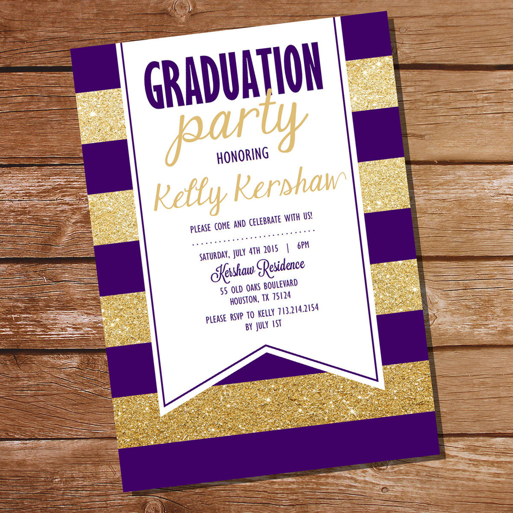 Purple and Gold Graduation Invitation Sunshine Parties