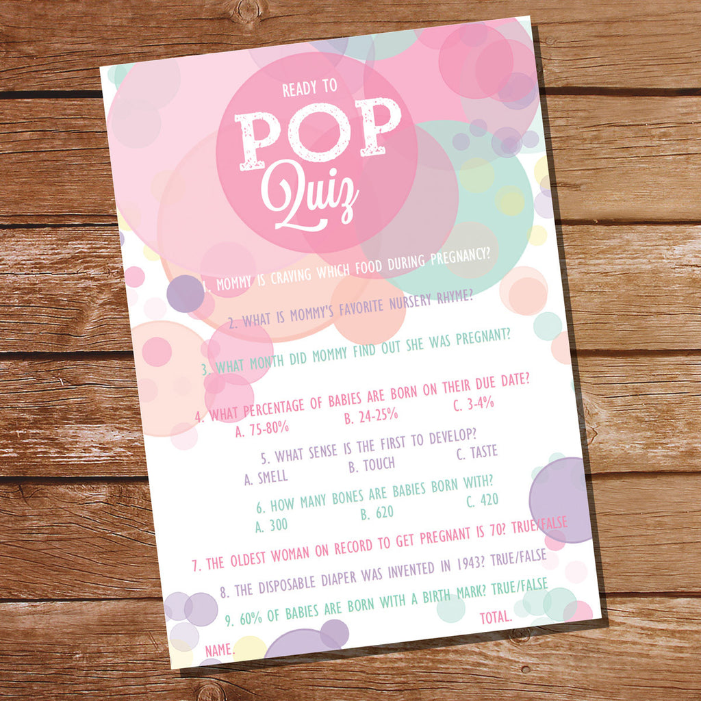 Ready To Pop Baby Shower Pop Quiz  Baby Shower Game 