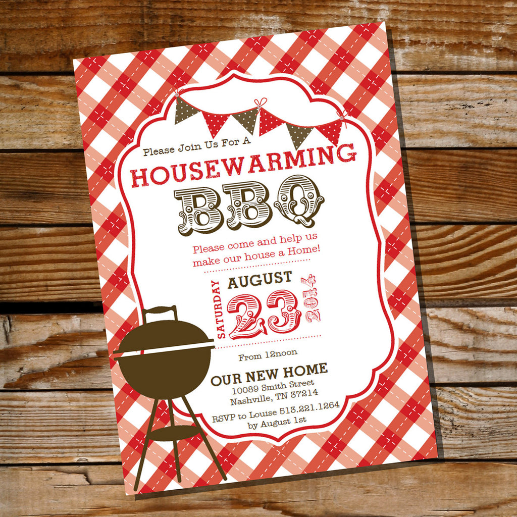 Housewarming Red Gingham BBQ Grill Party Invitation – Sunshine Parties