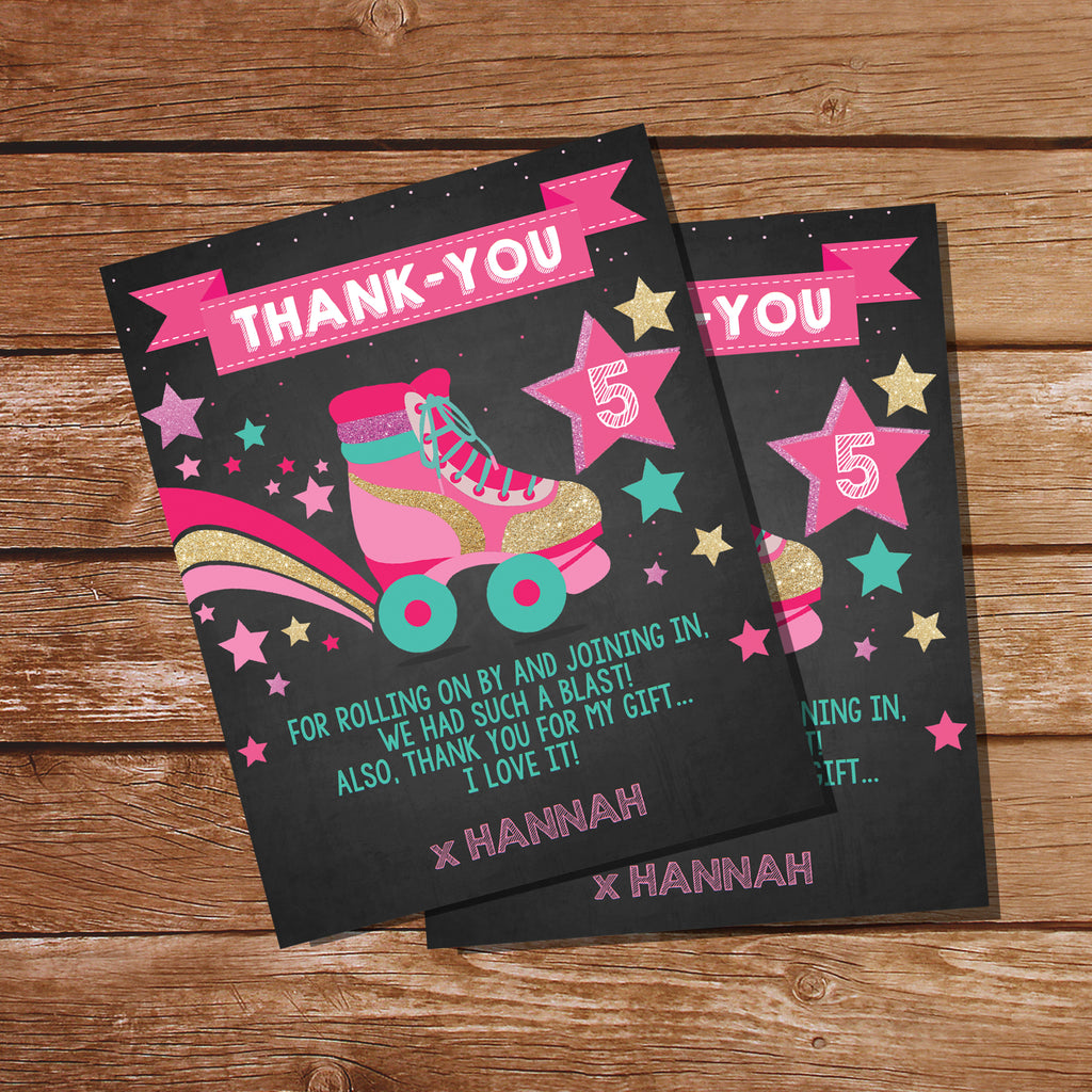 Download Rollerskate Birthday Party Thank-You Card for a Girl ...