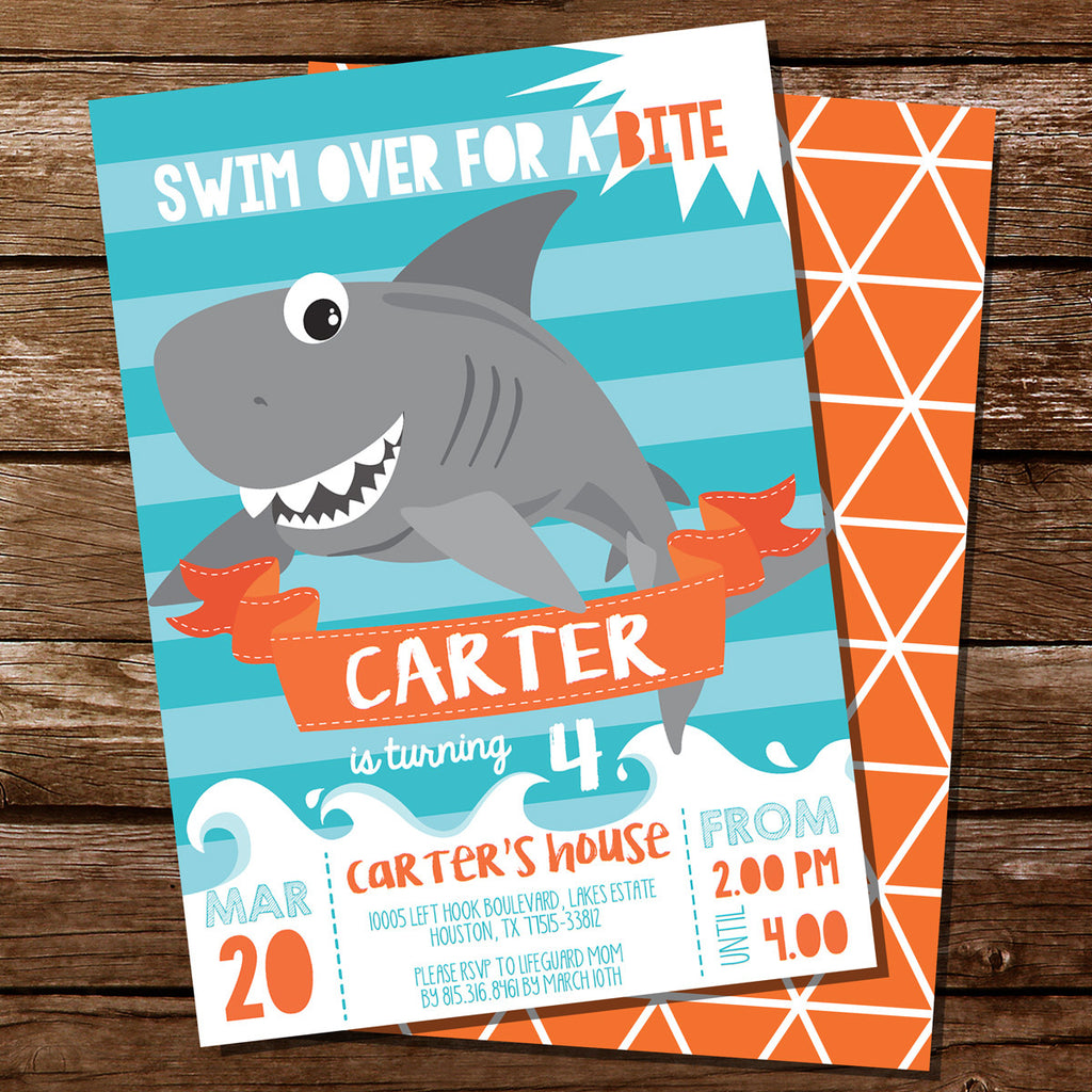 Shark Party Invitation | Shark Birthday Invite – Sunshine Parties