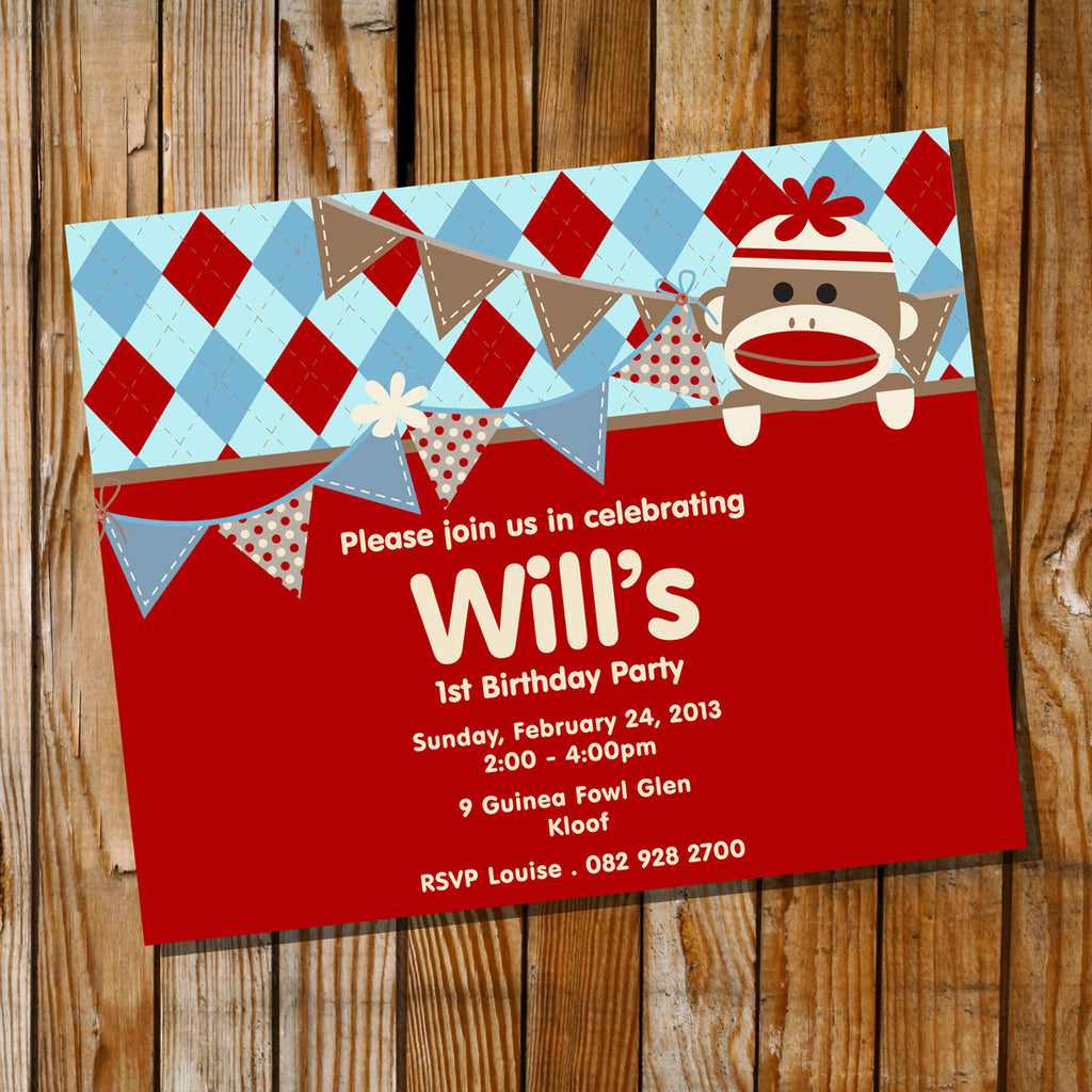 Sock Monkey Birtgday Invitations Template 6