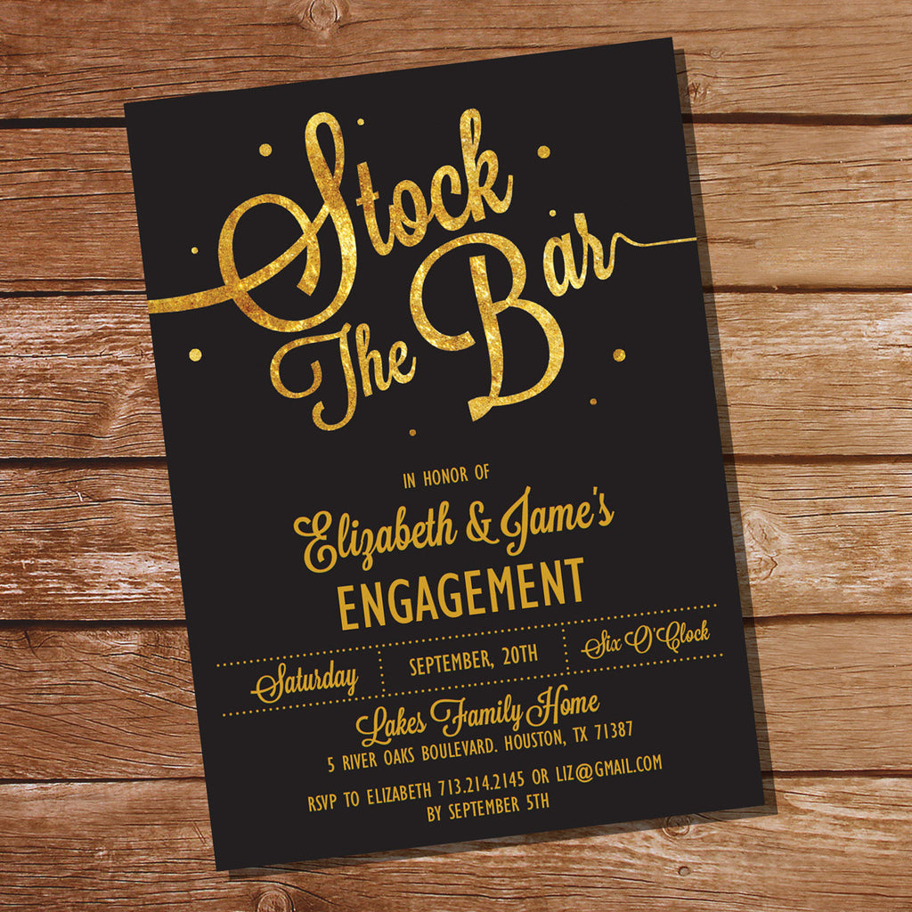 Stock The Bar Black and Gold Couples Shower Invitation – Sunshine Parties