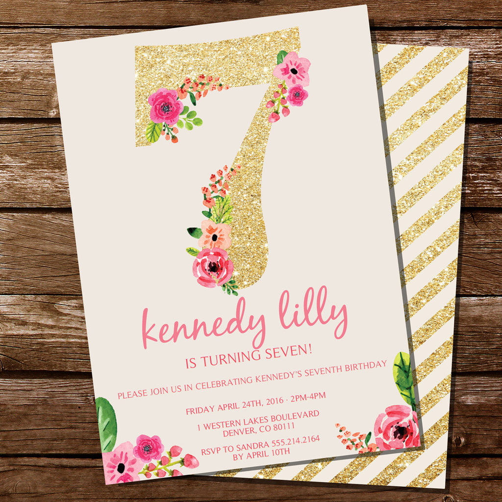 seventh-birthday-party-invitation-for-a-girl-gold-glitter-floral-wat