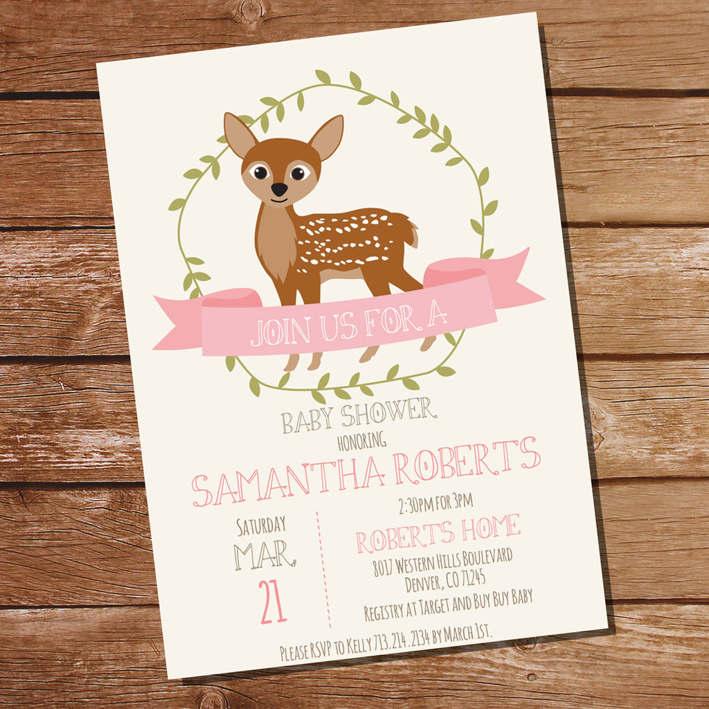 woodland deer baby shower invitations