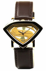 Man of Steel Superman Shield Watch - Gold - Leather Strap