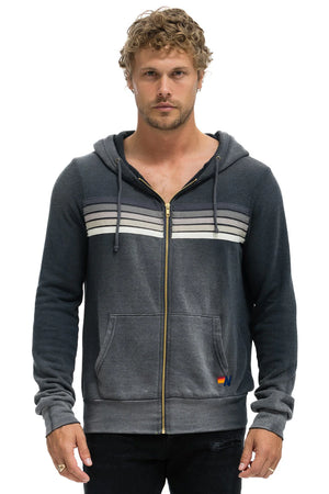 AVIATOR NATION UNISEX 5 STRIPE ZIP HOODIE - FADED SMOKE - Kitson LA