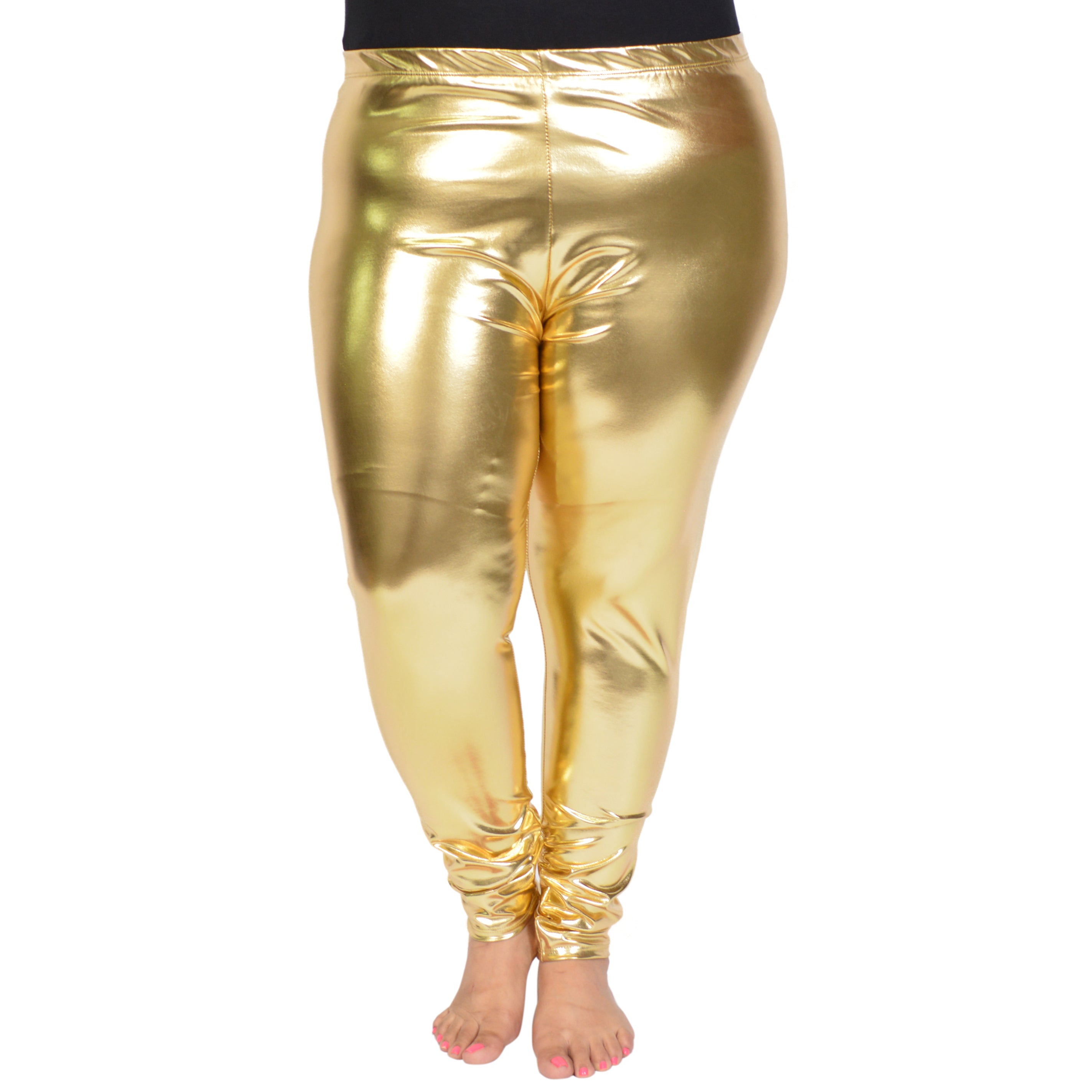 Women's Golden Shining Churidar Shimmer Leggings Lycra Full Length