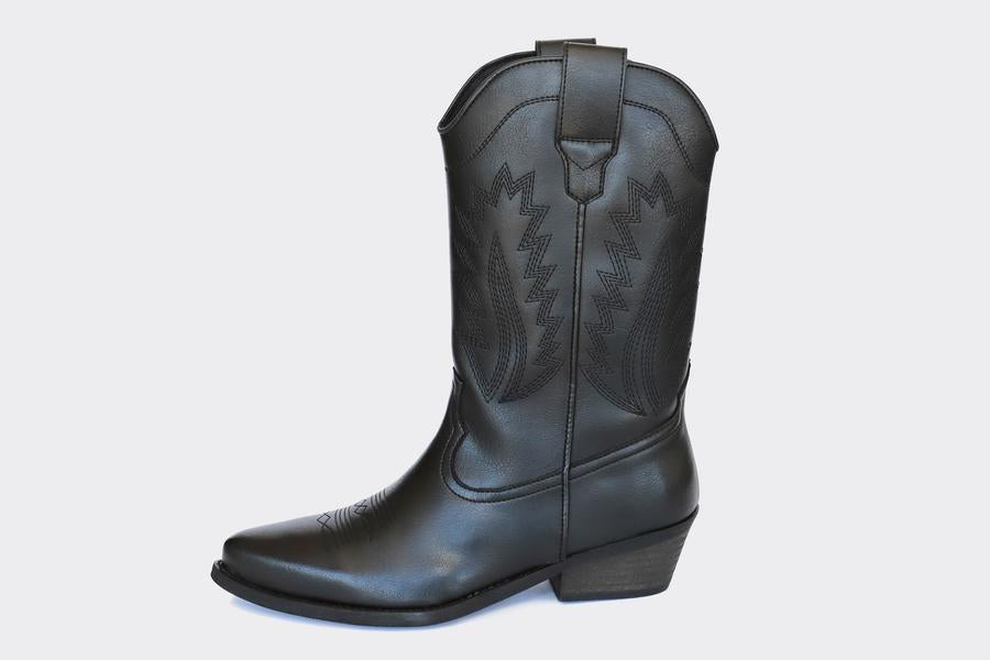 black and gray cowboy boots