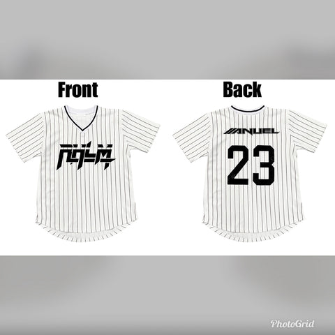 white pinstripe baseball jersey