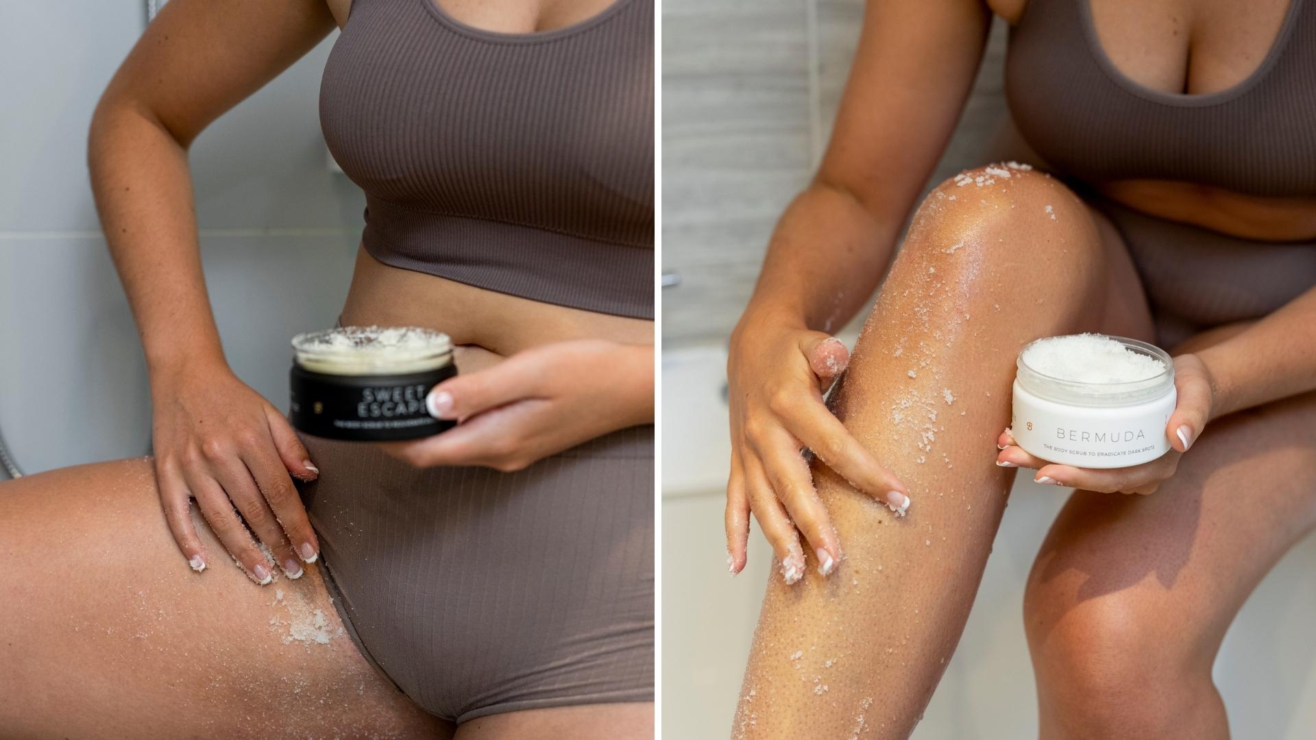 Two examples of exfoliating your bikini line and vag area