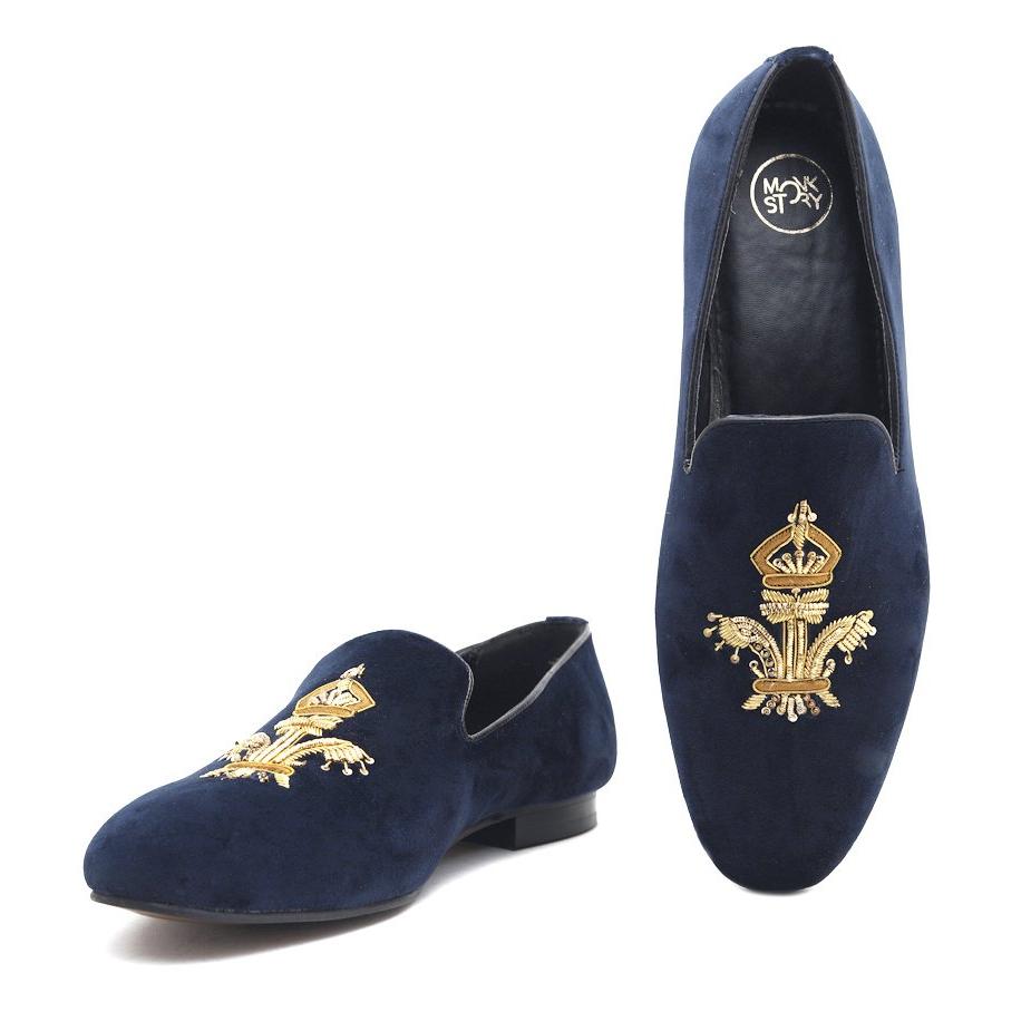 Ross Blue Velvet Slip Ons - MONKSTORY