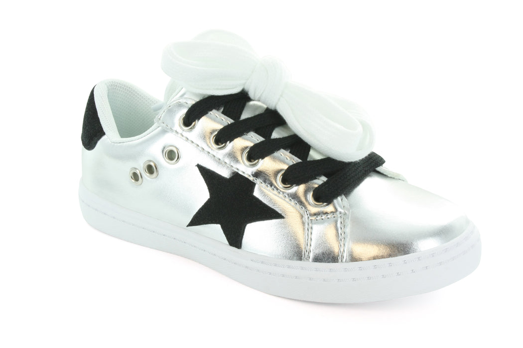 Mia Star Lace Sneaker - Silver / Black — Hoo Shoes