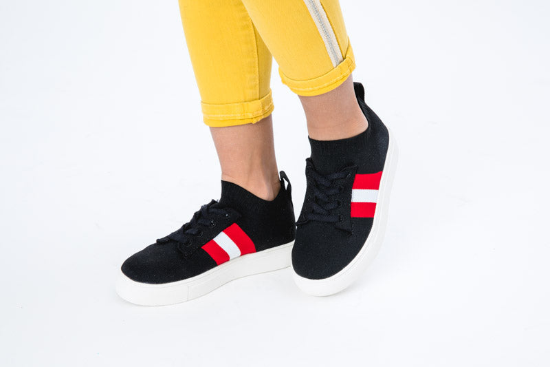 Kai Strip Knit Sock Sneaker - Black 