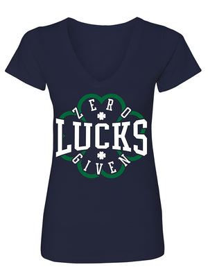 Manateez Women's ST. Patrick's Day Zero Lucks Given V-Neck Tee Shirt