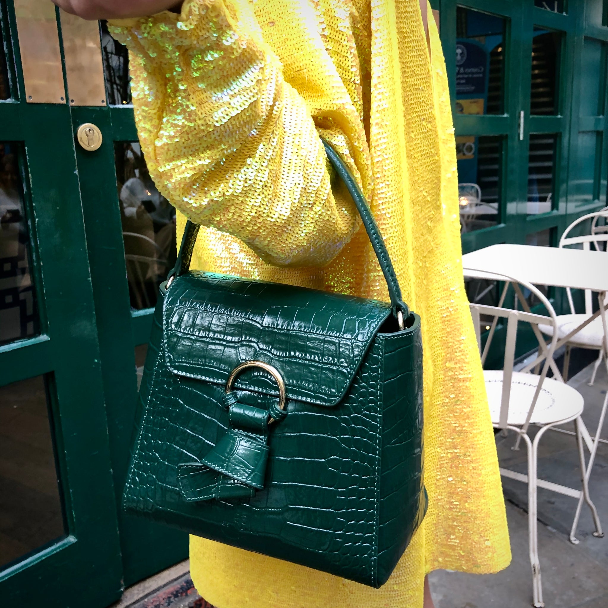 Midi Pimlico | Small Tote Bag For Work in Green Croc | Esin Akan