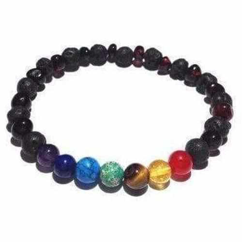 Adult Chakra Amber Lava Rock Volcanic Stone Stretch Oil Bracelet