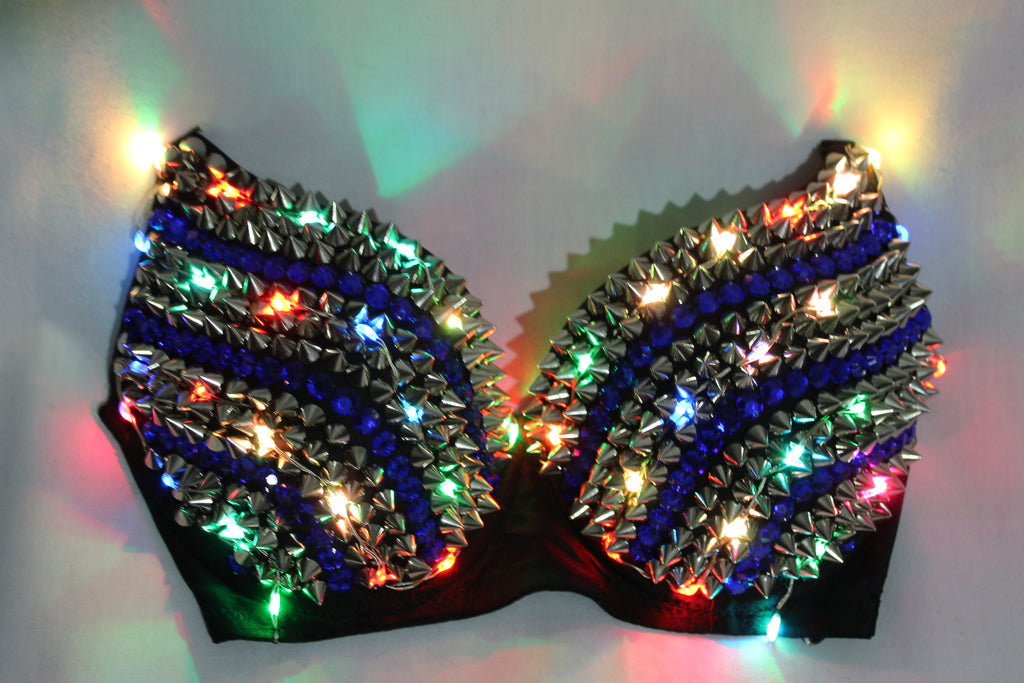 Led Rave Bra 3 Mode Rechargeable Light Up Neon Led Spiked Rave Bra Twisted Glow