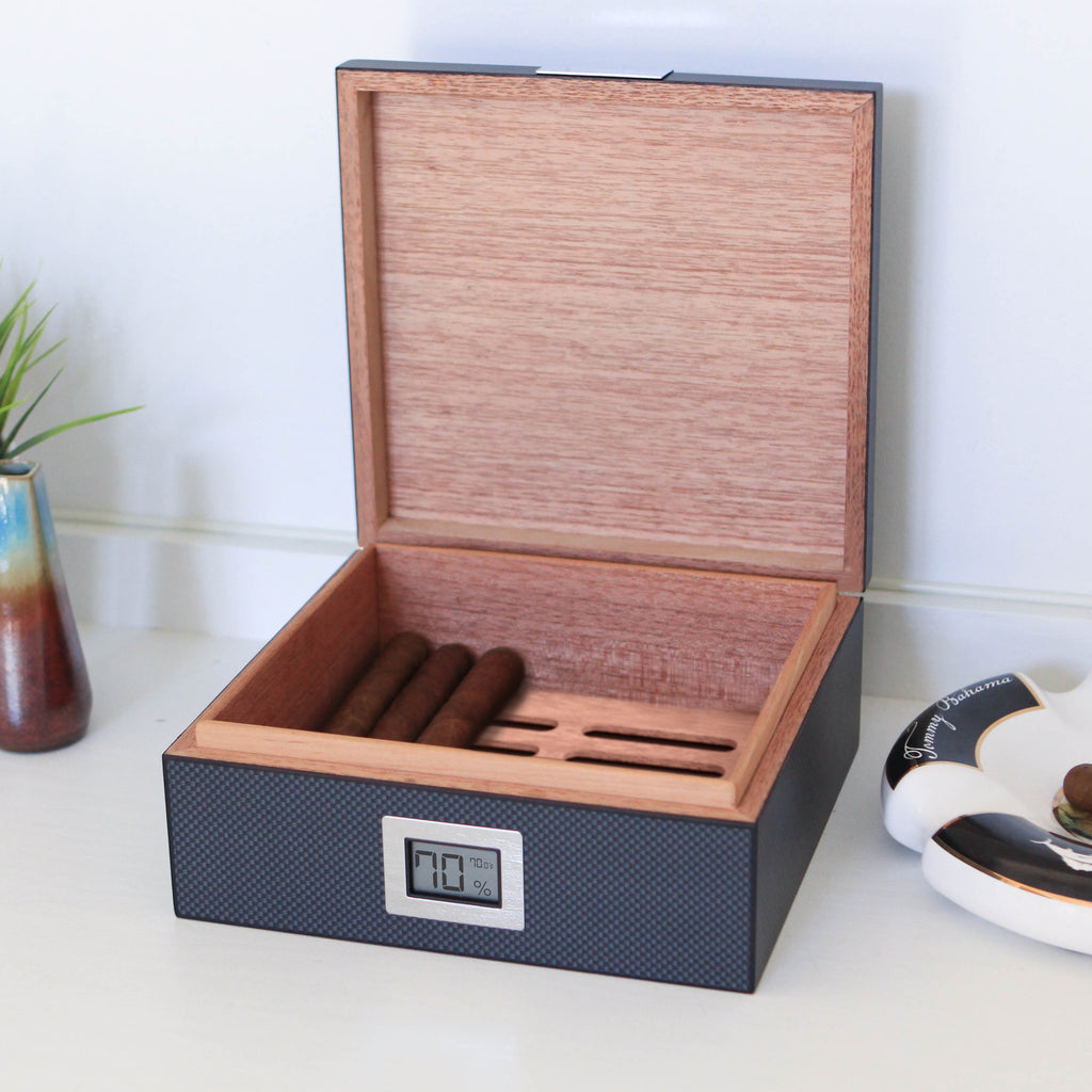 Estuche para puros, humidificador de puros PP transparente, caja de  cigarros con madera de cedro, higrómetro de alta precisión, humidificador