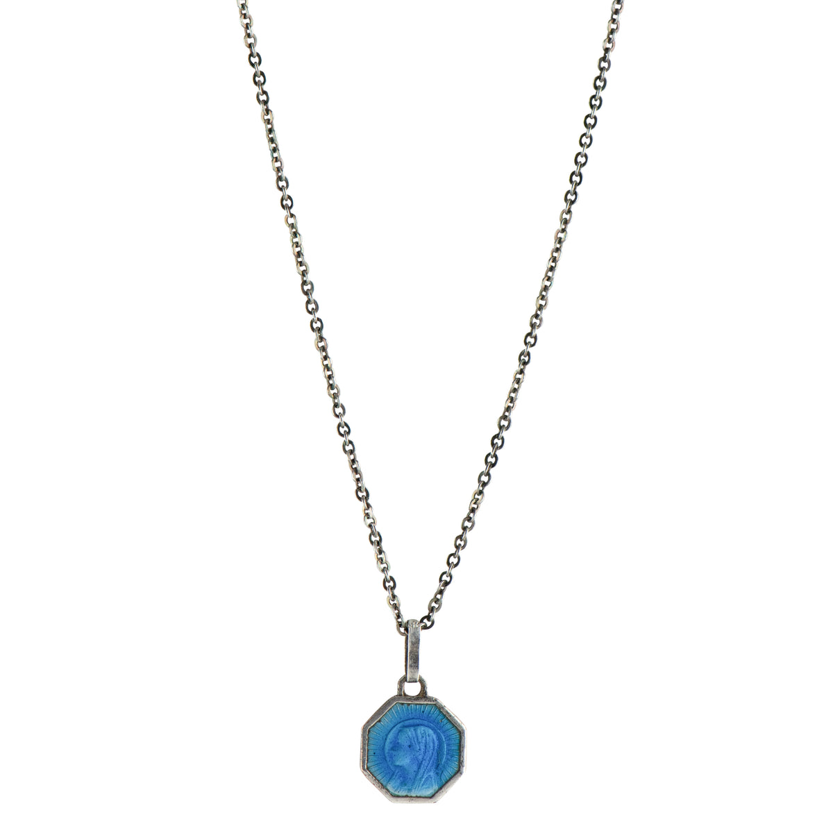 Blue Enamel Vintage Mary Necklace - V11