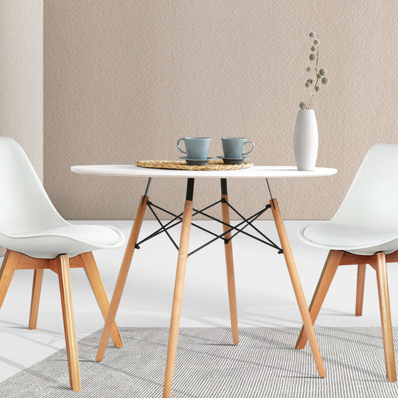 4-Seater Round Replica Eames DSW Dining Table Kitchen Timber White 90cm