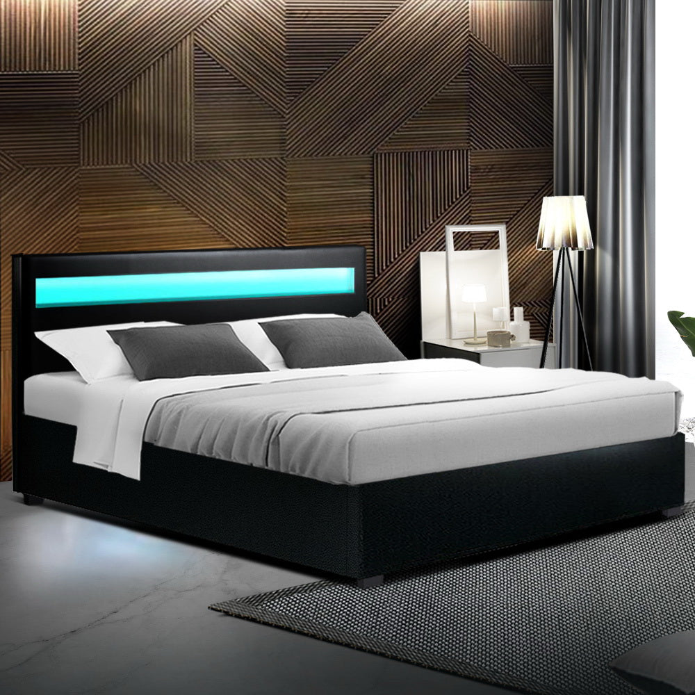 Image of Boston LED Bed Frame Black Queen