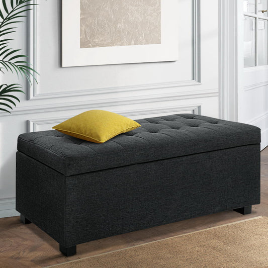Buy Storage Ottoman Blanket Box 126cm Linen Fabric Arm Foot Stool Couch La  Online in Australia – Factory Buys