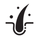 Icon depicting a hair follicle with surrounding particles.