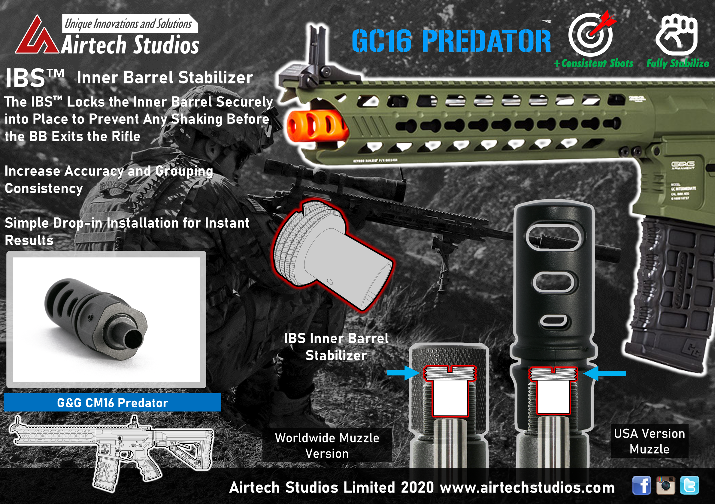 G G Cm16 Gc16 Predator Ibs Inner Barrel Stabilizer Airtech Studios