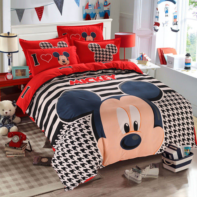 Disney Mickey Mouse Red Double Striped Duvet Cover Set For Children Bedroom