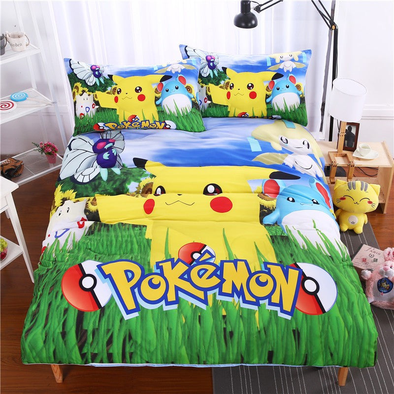 Cute Pikachu Pokemon Go Cotton Bedding Set Sheet Duvet Popievo