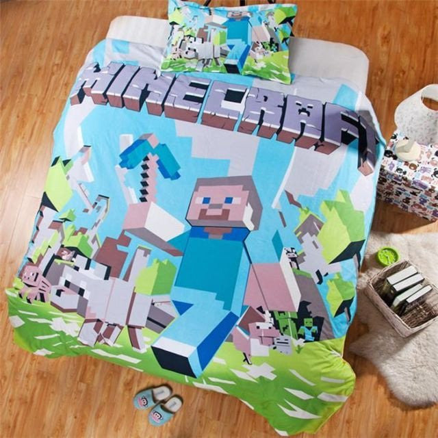 Steve Minecraft Creeper Kids Bedding Set Duvet And Pillow Case