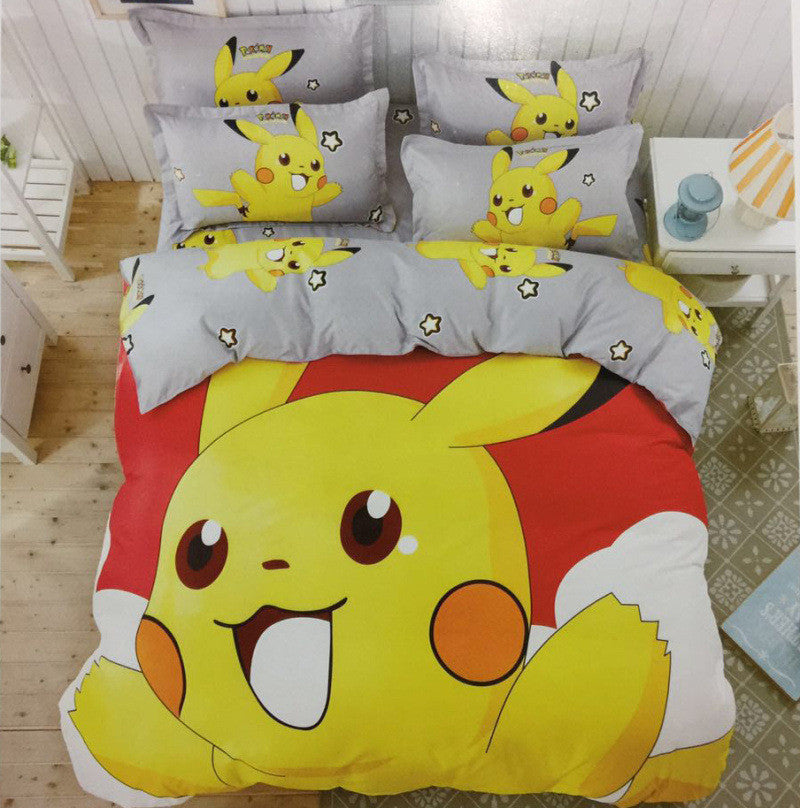 Cute Pikachu Pokemon Go Cotton Bedding Set Sheet Duvet Red