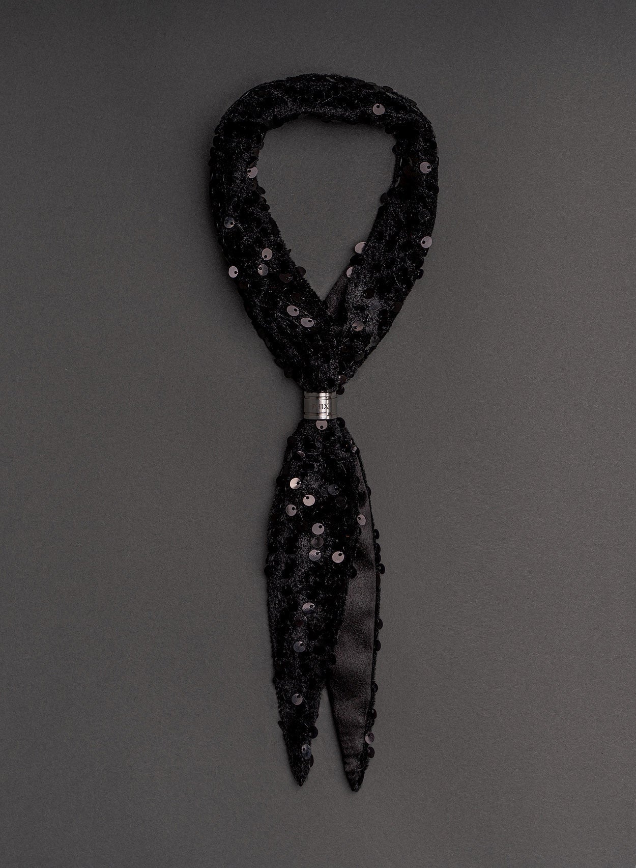 Phixclothing.com Black Sequin Ring Tie Neck Scarf - Black / One Size