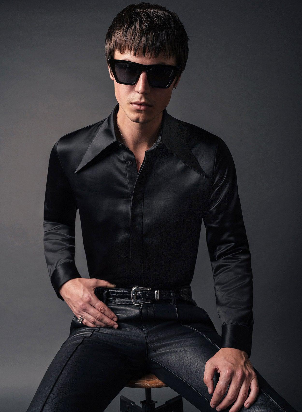 Phixclothing.com Black Satin Oversize Pointed Collar Shirt - Black / XX-Large XX-Large