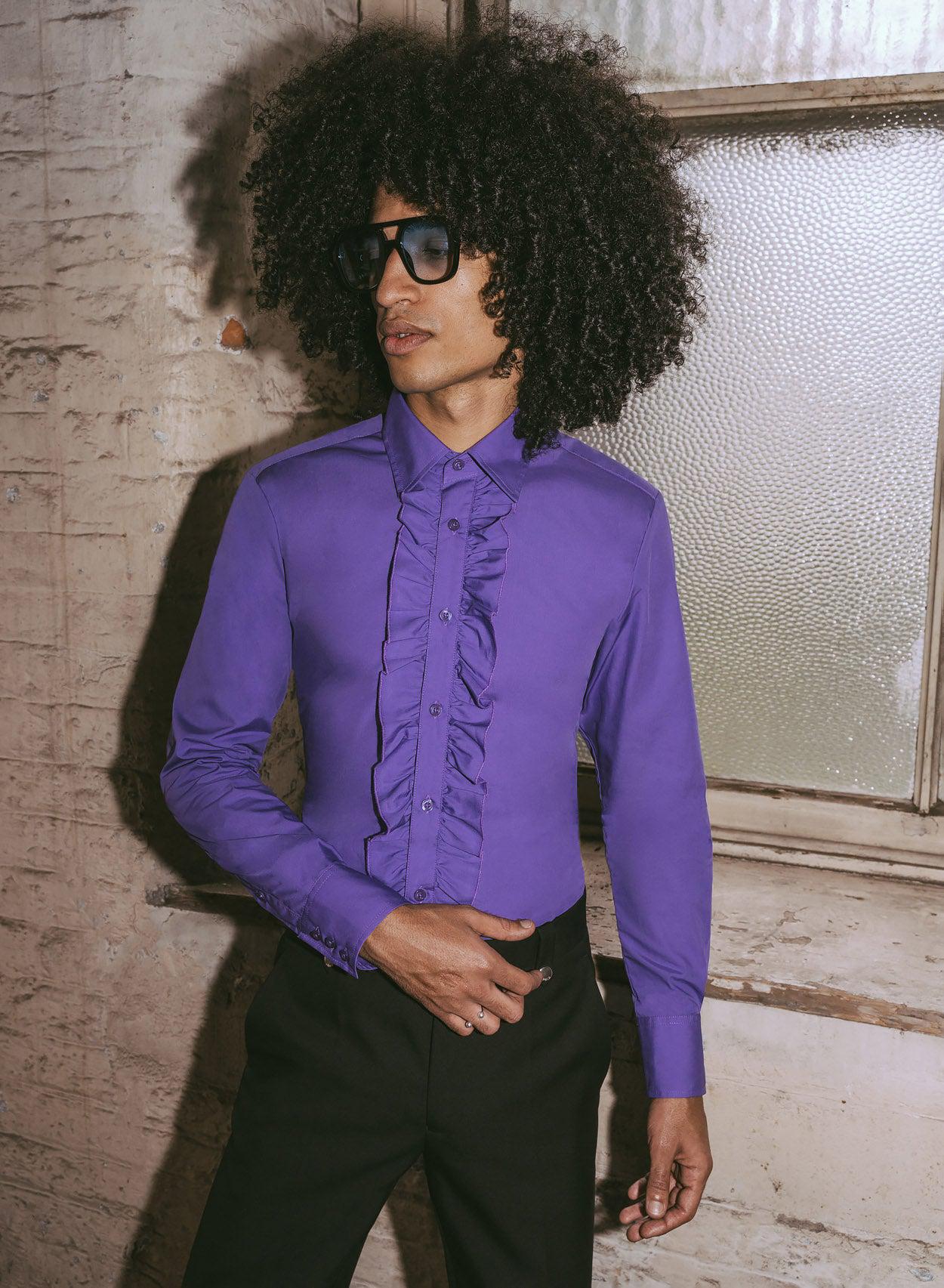 PHIX Clothing Purple Cotton Poplin Ruffle Shirt XX-Large