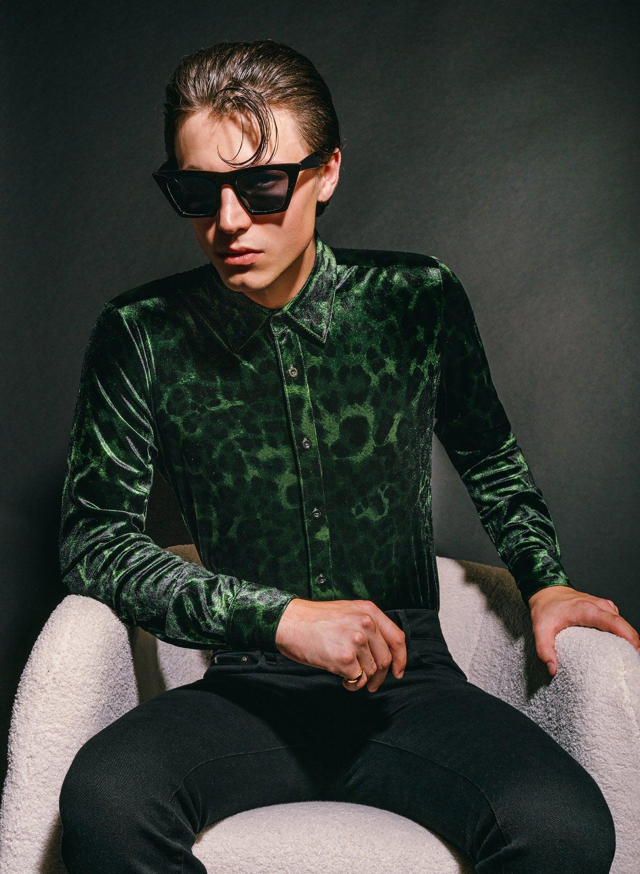 PHIX Clothing Green Leopard Velvet Shirt product