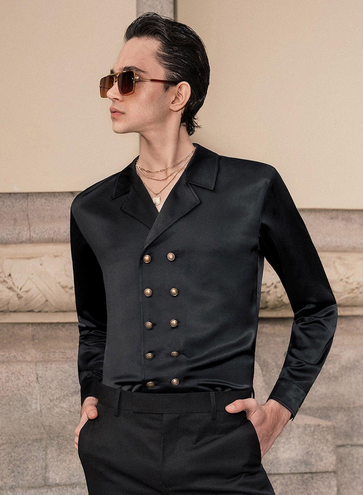 PHIX Clothing Black Double Breasted Satin Shirt XX-Large product